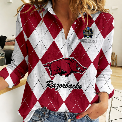 [LIMITED EDITION] NEW CUSTOMIZED | NCAA CWS03 AKR AK RAZORBACKS WOMEN CASUAL SHIRT FOR FAN