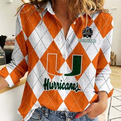 [LIMITED EDITION] NEW CUSTOMIZED | NCAA CWS04 MIH MI HURRICANES WOMEN CASUAL SHIRT FOR FAN