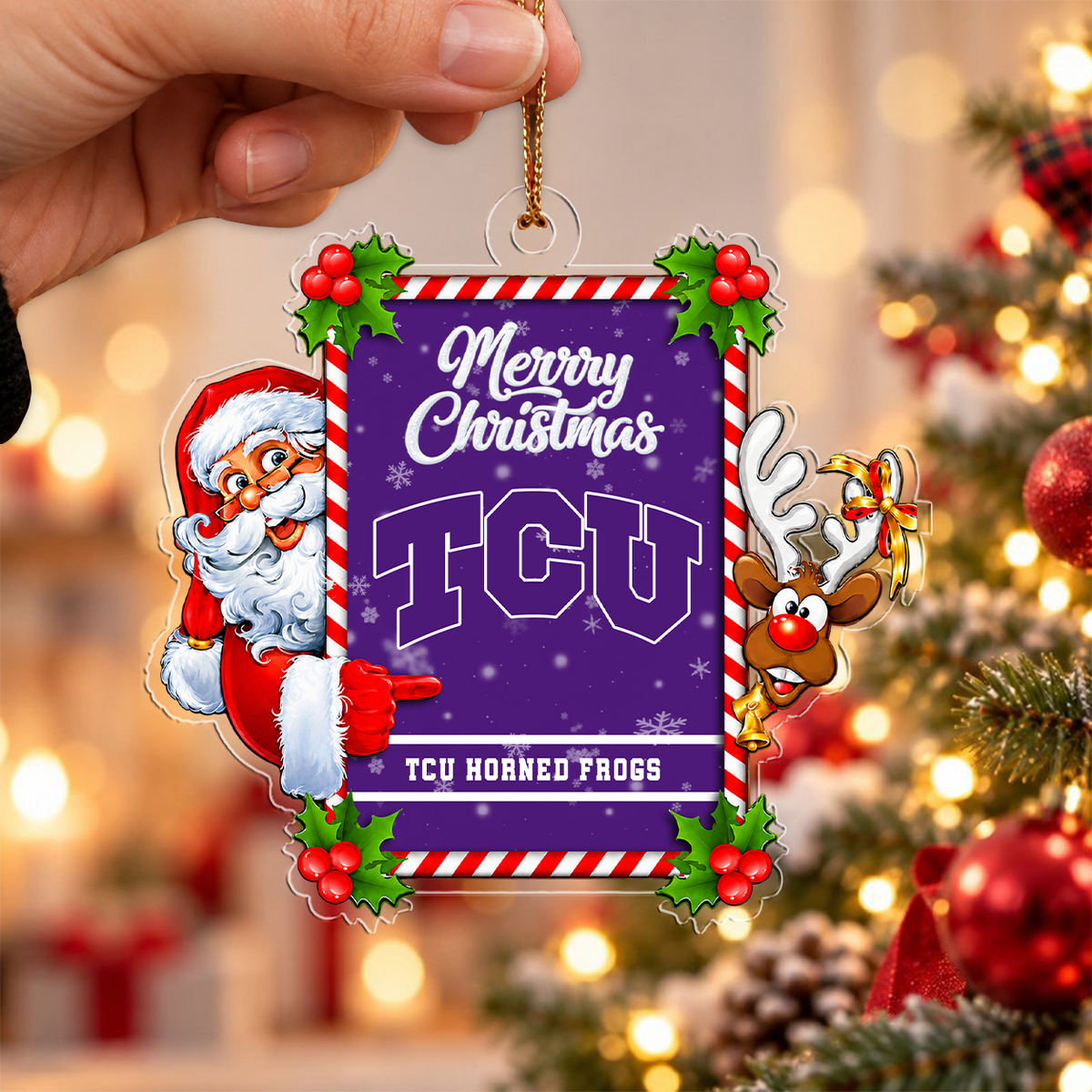 [ACTIVE OFFER] NEW CUSTOMIZED NCAA FBS09 THF TCU HORNED FROGS CHRISTMAS ACRYLIC ORNAMENT