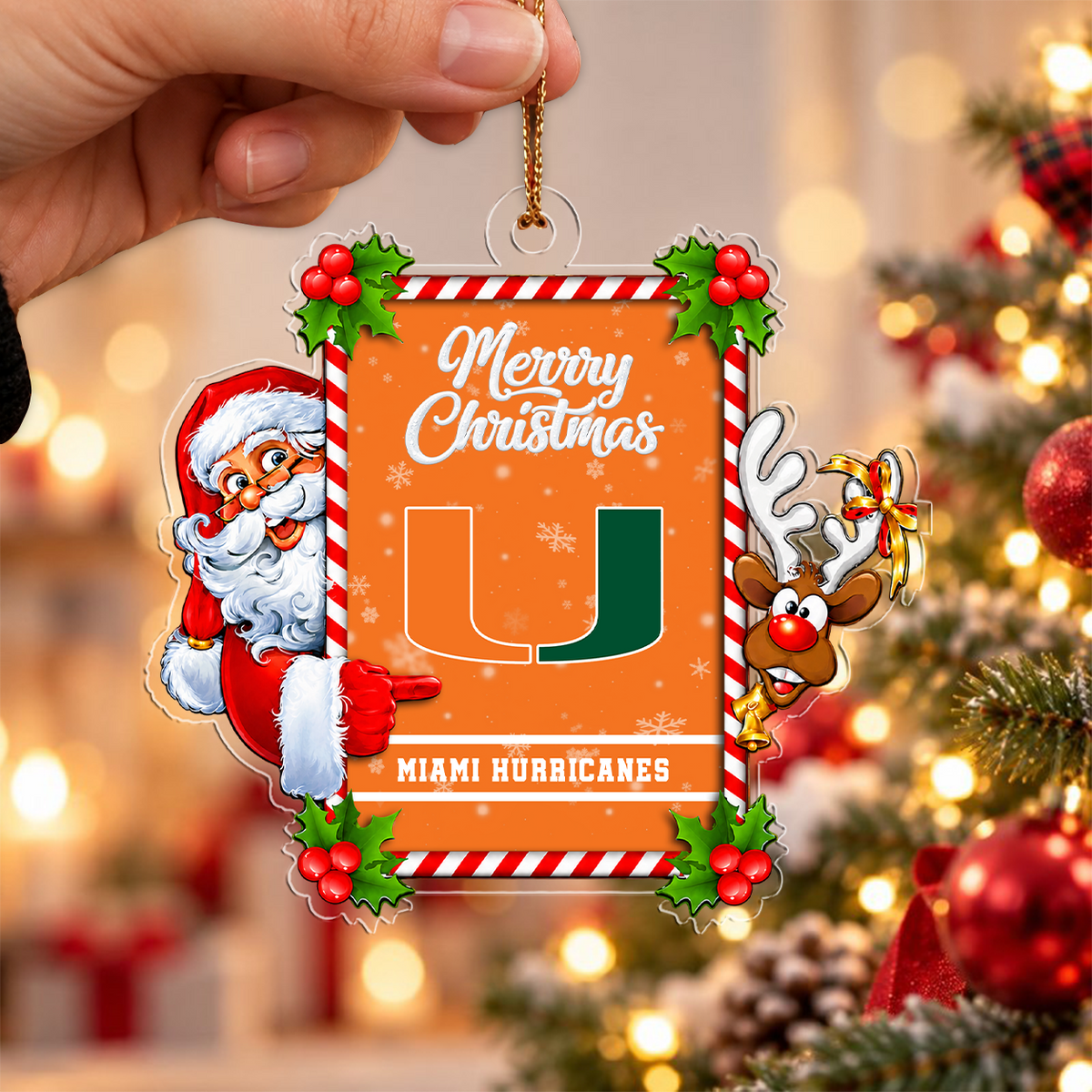 [ACTIVE OFFER] NEW CUSTOMIZED NCAA FBS17 MIH MIAMI HURRICANES CHRISTMAS ACRYLIC ORNAMENT