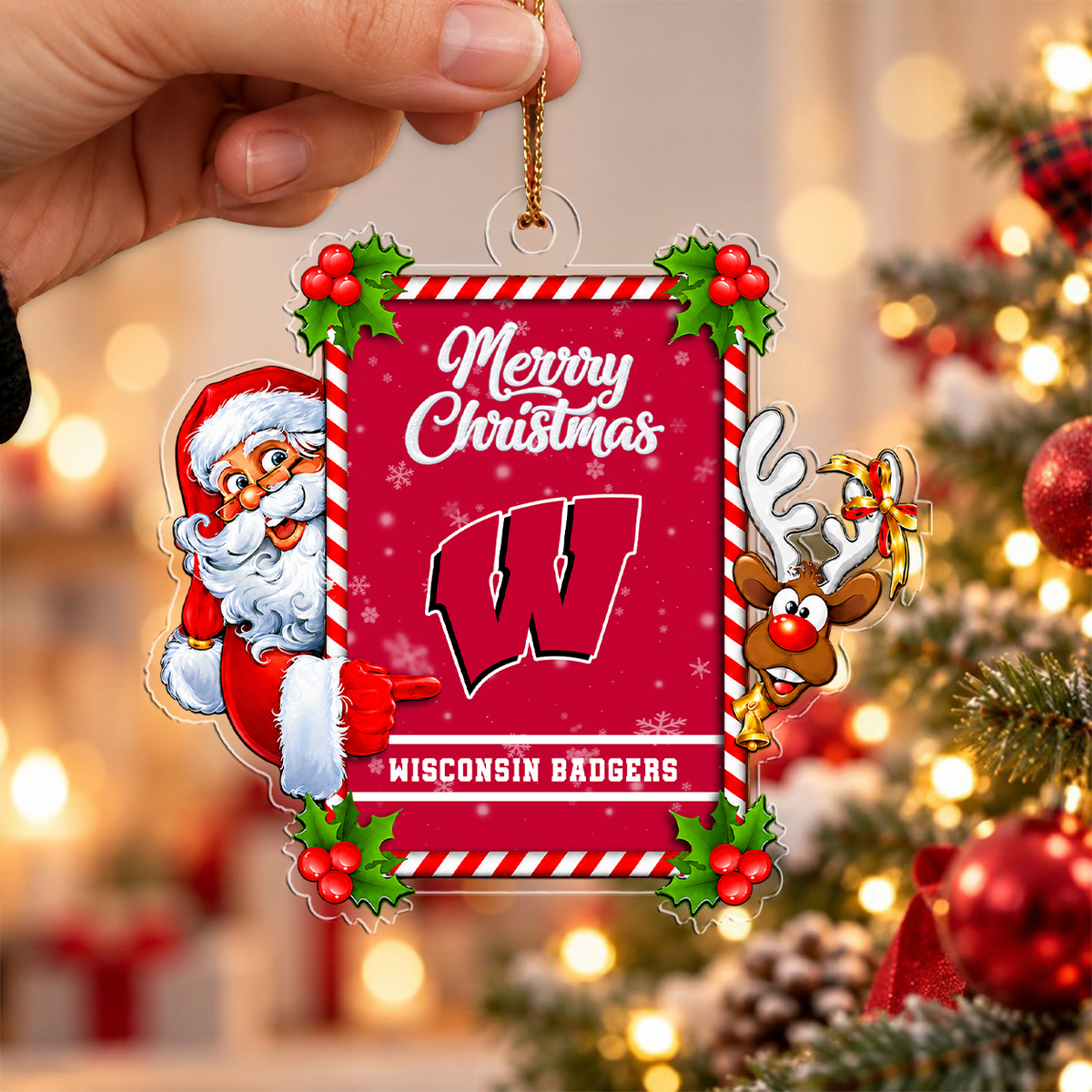 [ACTIVE OFFER] NEW CUSTOMIZED NCAA FBS18 WSB WISCONSIN BADGERS CHRISTMAS ACRYLIC ORNAMENT