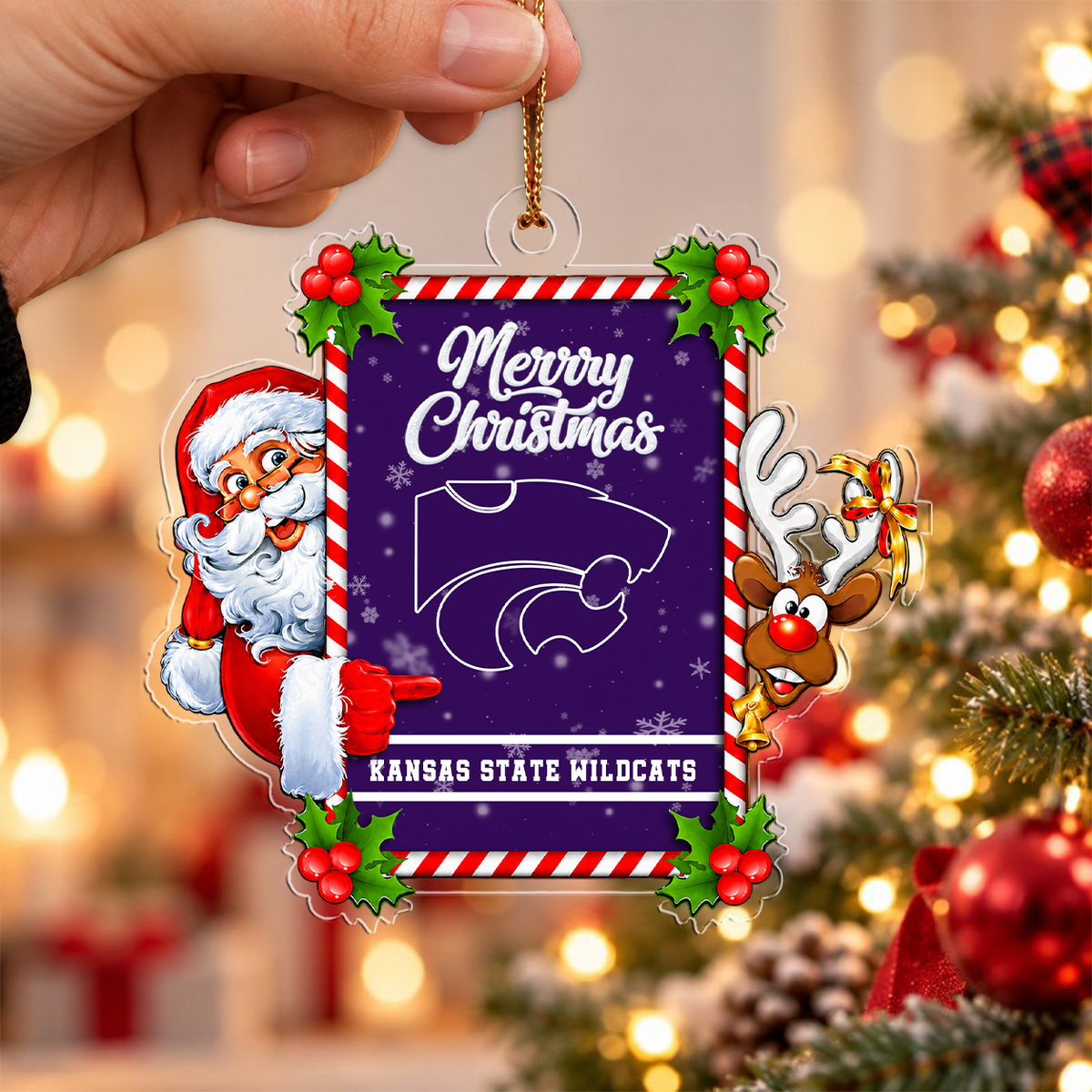 [ACTIVE OFFER] NEW CUSTOMIZED NCAA FBS24 KSW KANSAS STATE WILDCATS CHRISTMAS ACRYLIC ORNAMENT