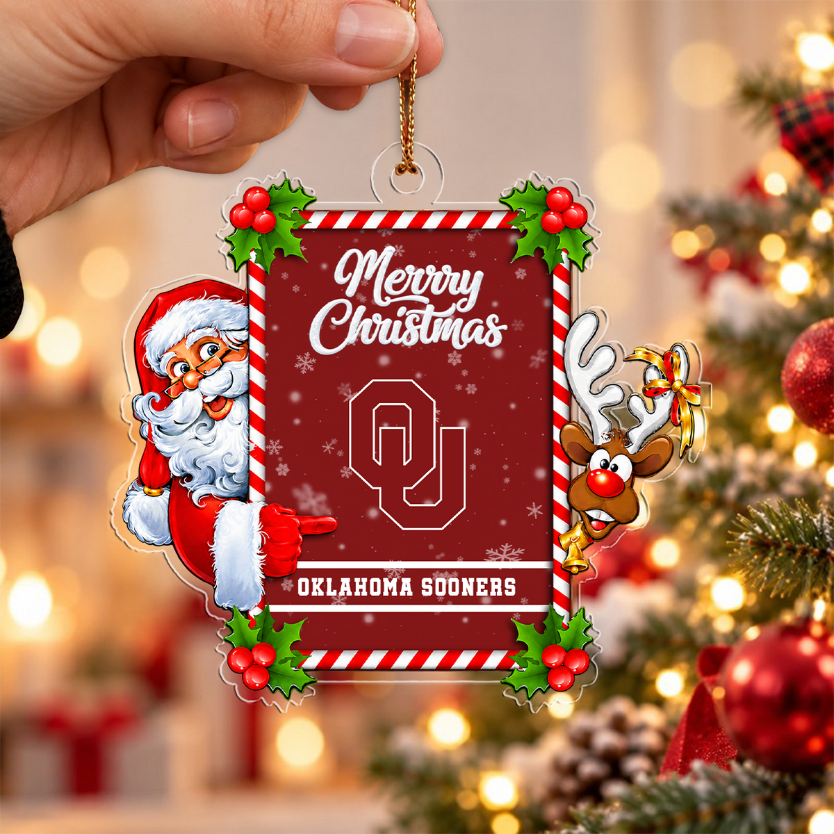 [ACTIVE OFFER] NEW CUSTOMIZED NCAA FBS31 OUS OKLAHOMA SOONERS CHRISTMAS ACRYLIC ORNAMENT