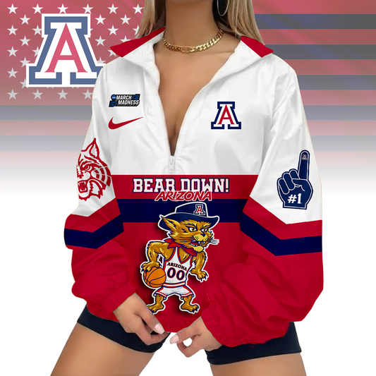 LIMITED EDITION - NEW CUSTOMIZED MAM NCAA09 ARW AR WILCATS V-NECK ZIPPER SWEATSHIRT JACKET